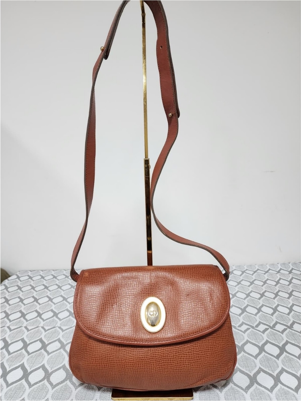 Christian Dior Vintage Iguana Embossed Leather Crossbody Bag Brown